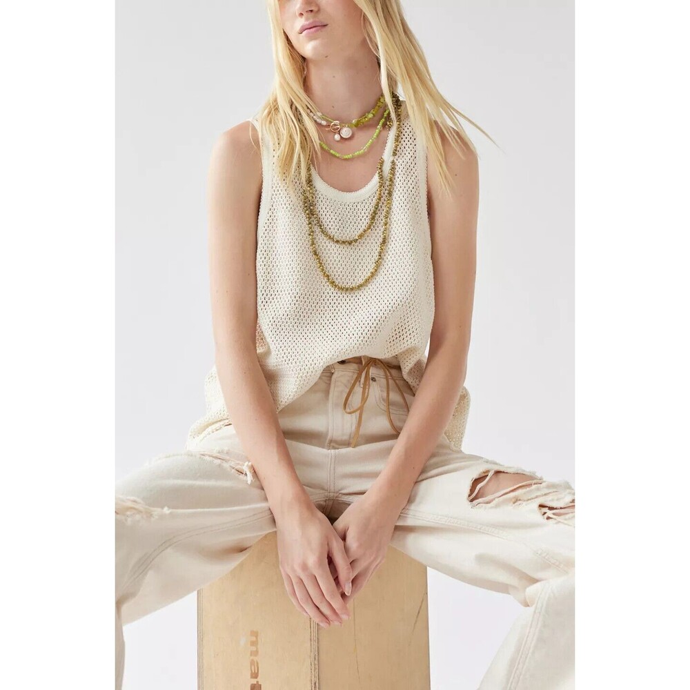 BDG Urban Outfitters Layne Semi-Sheer Knit Tank Tunic Top Crochet XS NWT 234838